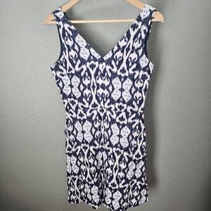 Gap Fit & Flare  Navy Ikat Print Linen Dress Size 4